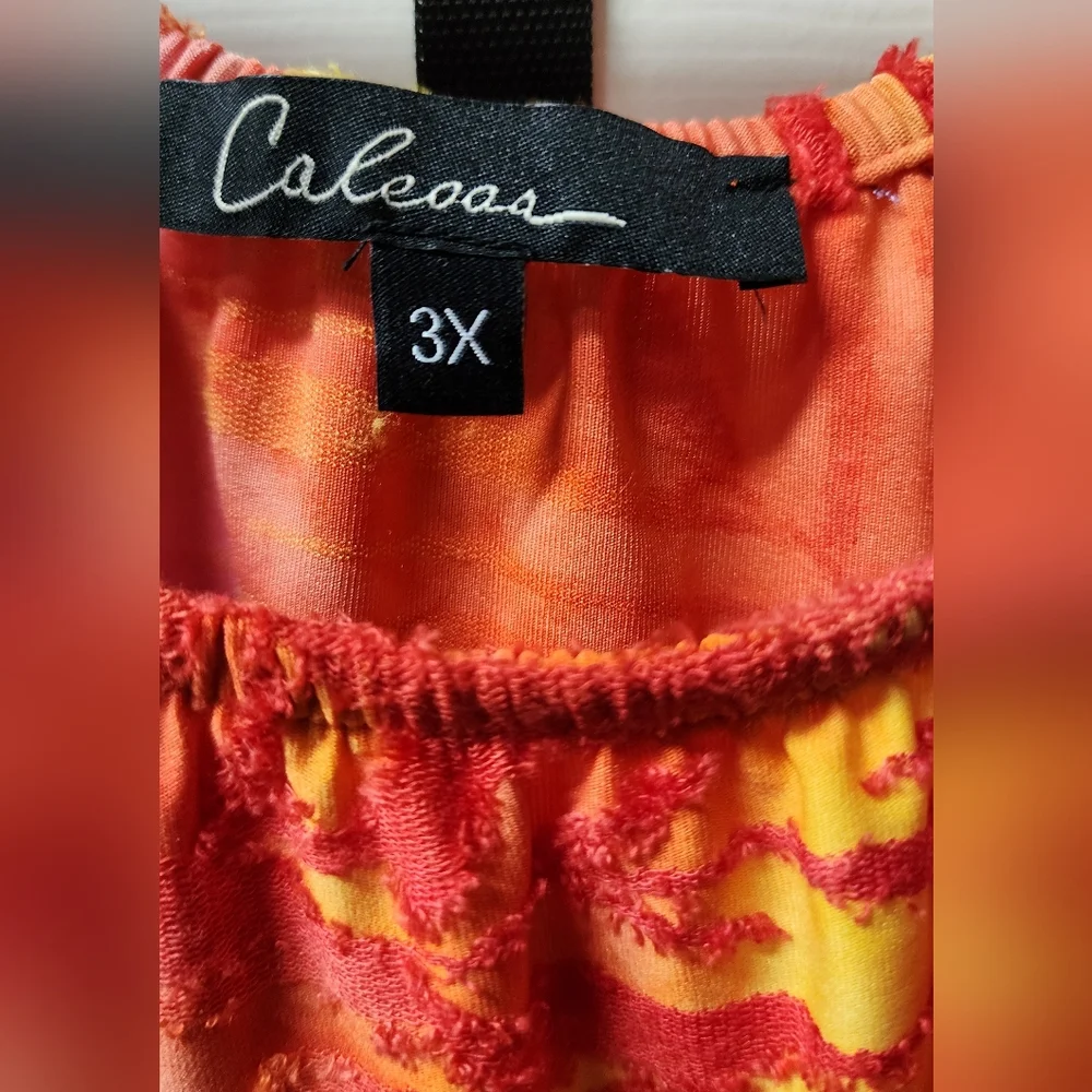 Calessa 3X Plus Womens Flocked Tie Dyed Short Sleeved Top - Picture 3 of 5